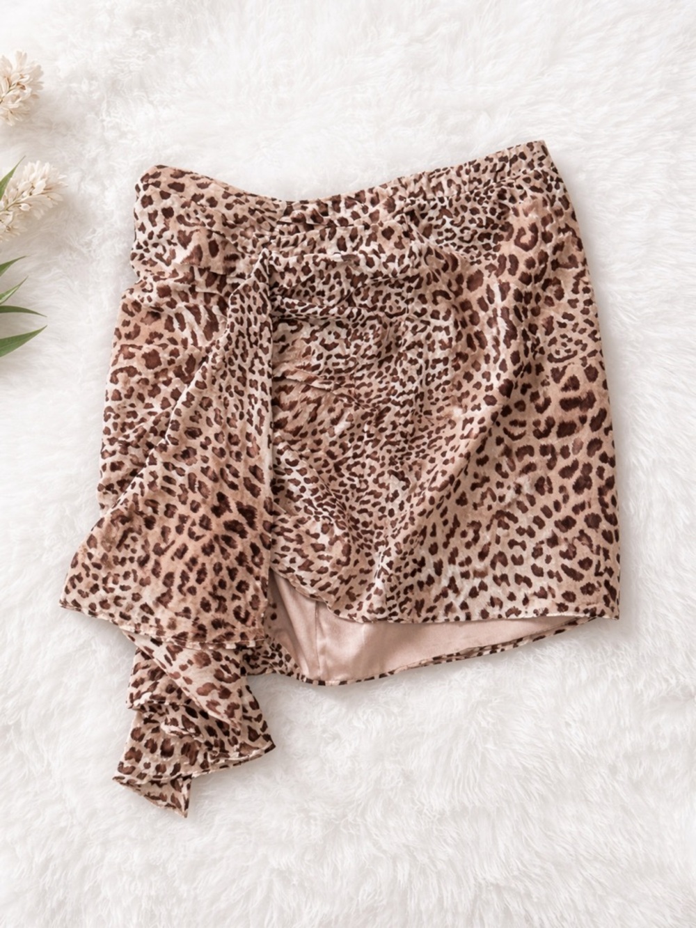 Naked Wardrobe Leopard Print Asymmetrical Mini Skirt in Brown